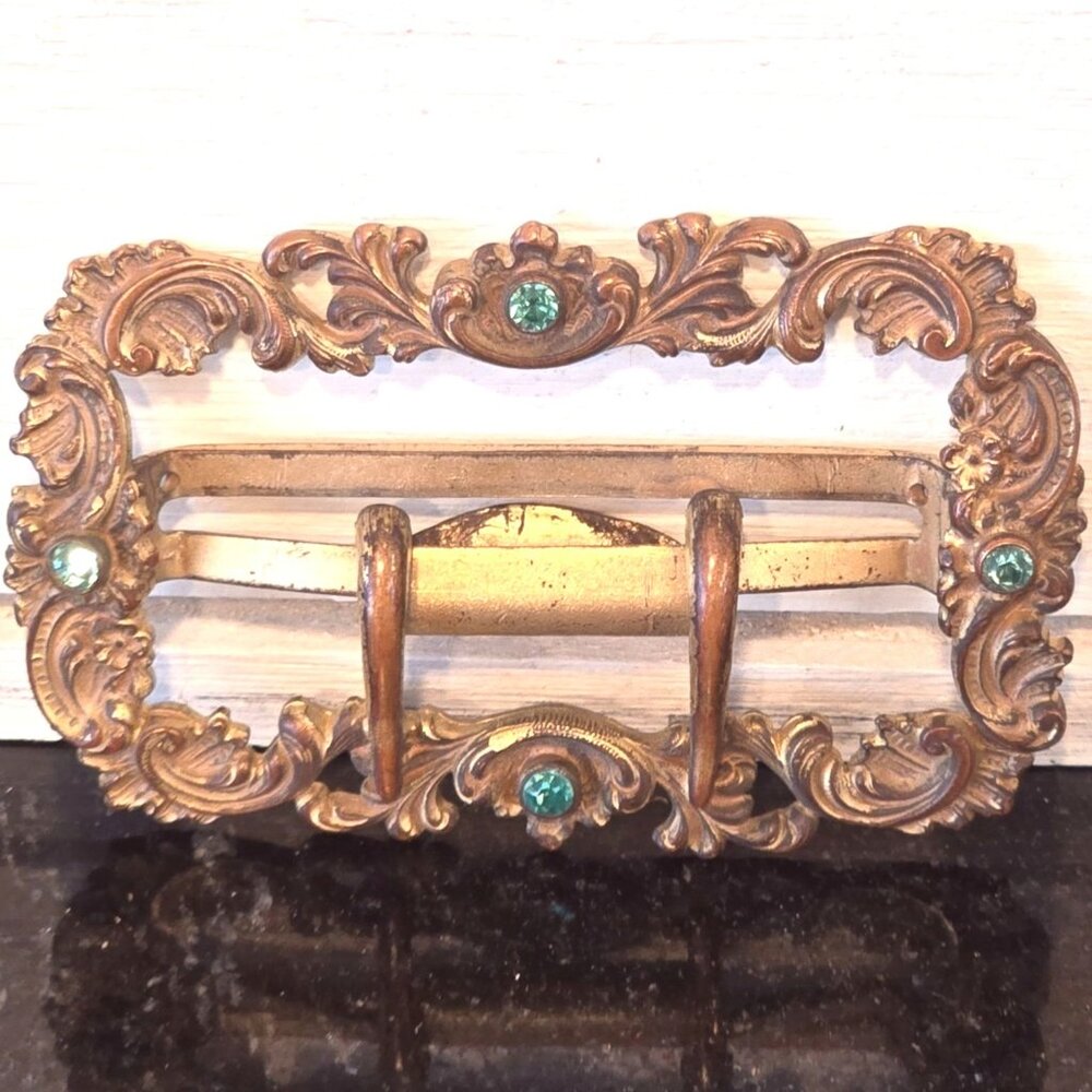 Antique Fishel Nessler Sash Buckle Art Nouveau Brass Jeweled Victorian Edwardian - Picture 3 of 12